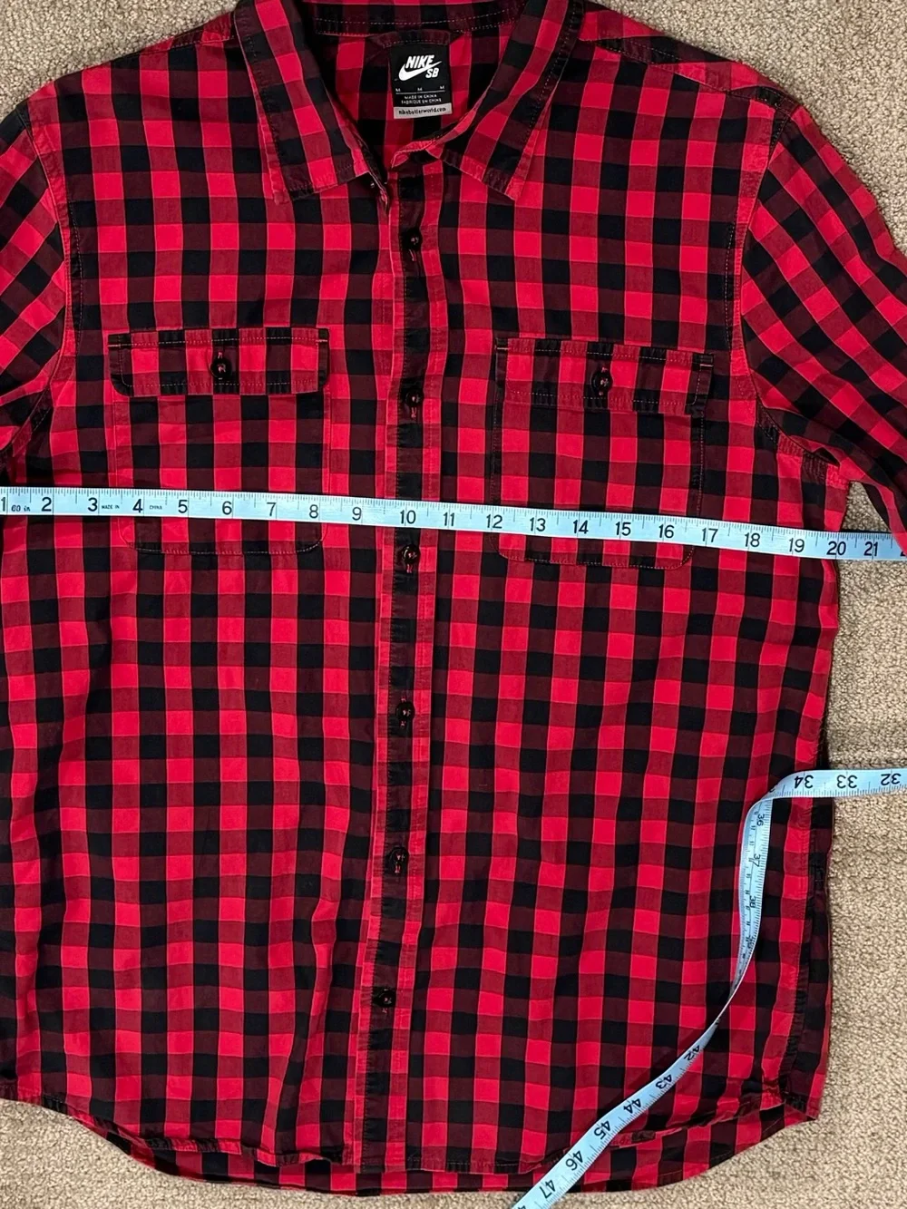 Nike Red and Black Checkered Button-Down Shirt